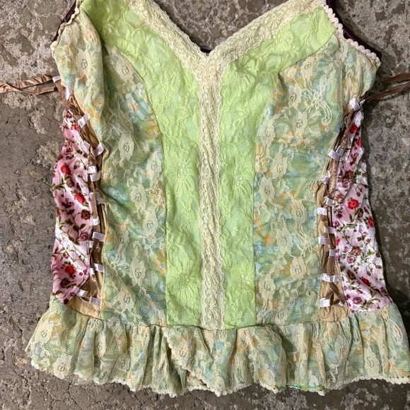 VTG Pretty Angel Lace Ribbon Corset Top Silk Blend Princess Steampunk Y2K M - Picture 2 of 6
